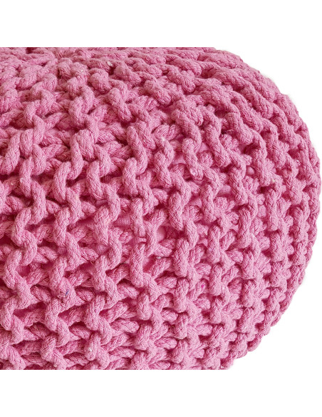 Pouf Tricot Rond 45 cm en Coton recyclé Rose Lulu - 3