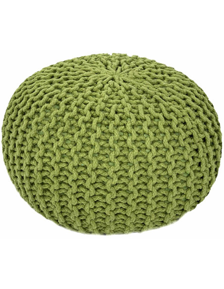 Pouf Tricot Rond 45 cm en Coton recyclé Vert fluo Lulu - 1