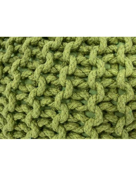 Pouf Tricot Rond 45 cm en Coton recyclé Vert fluo Lulu - 3