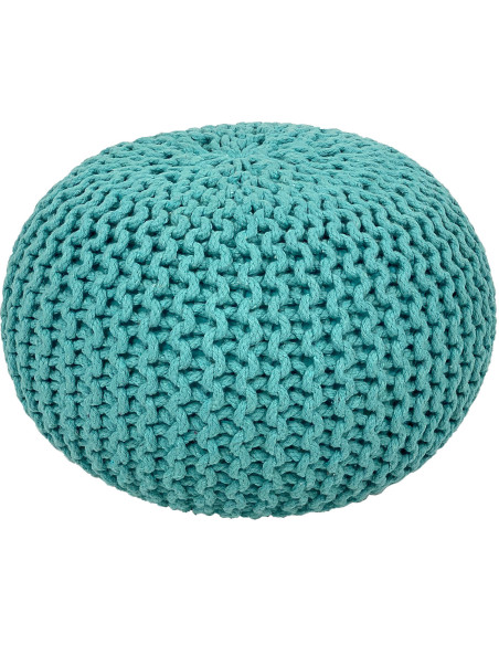 Pouf Tricot Rond 45 cm en Coton recyclé Vert menthe Lulu - 1