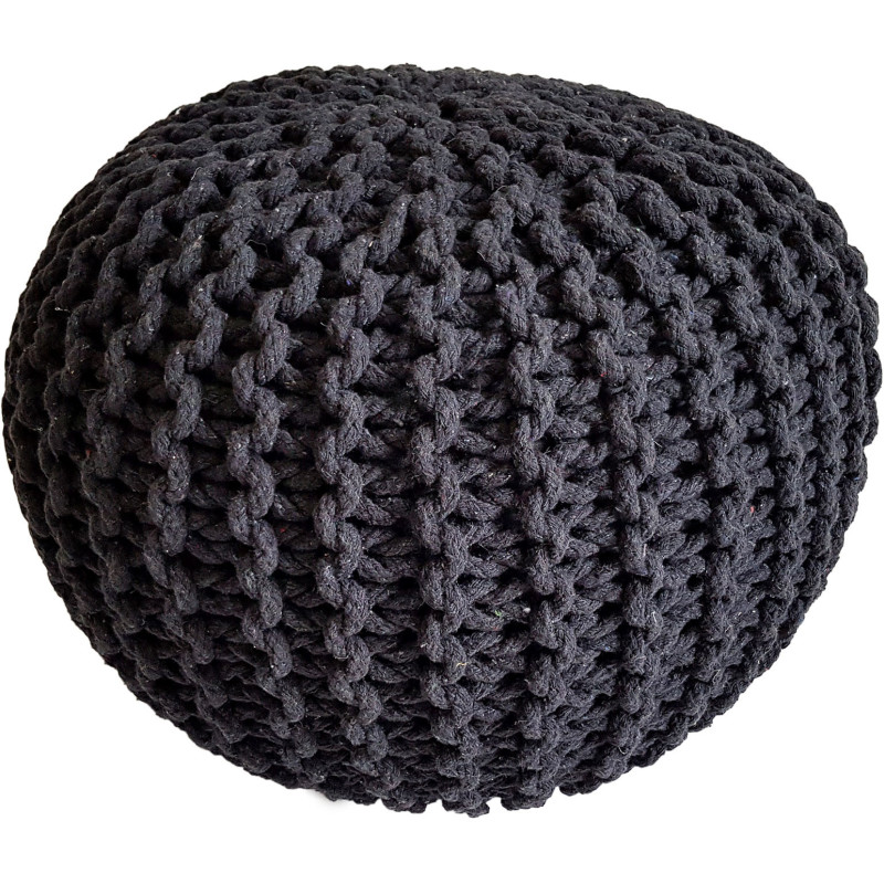 Pouf Tricot Rond 45 cm en Coton recyclé Noir anthracite Lulu - 1