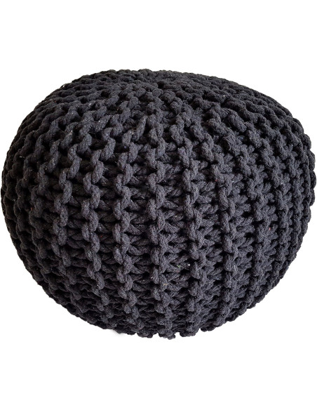 Pouf Tricot Rond 45 cm en Coton recyclé Noir anthracite Lulu - 1