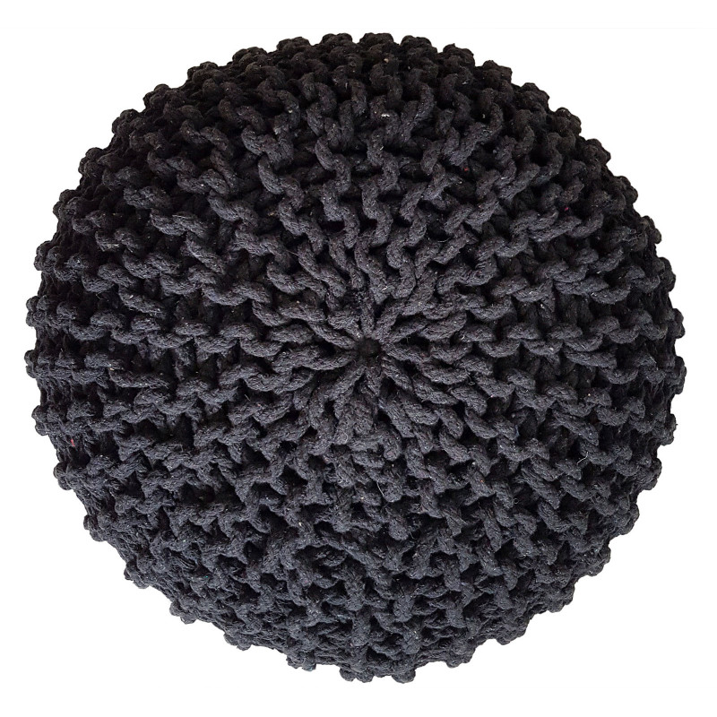 Pouf Tricot Rond 45 cm en Coton recyclé Noir anthracite Lulu - 2