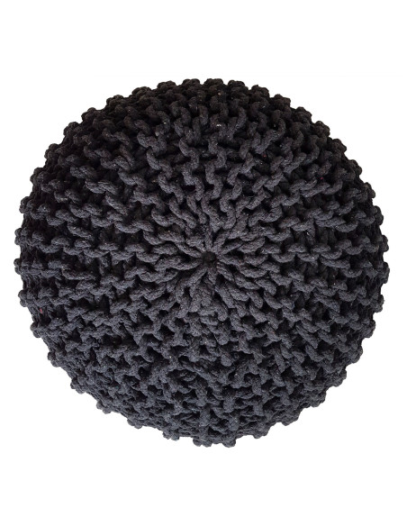 Pouf Tricot Rond 45 cm en Coton recyclé Noir anthracite Lulu - 2