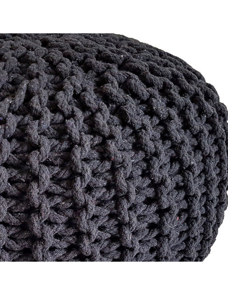 Pouf Tricot Rond 45 cm en Coton recyclé Noir anthracite Lulu - 3