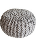 Pouf Tricot Rond 45 cm en Coton recyclé Gris clair Lulu