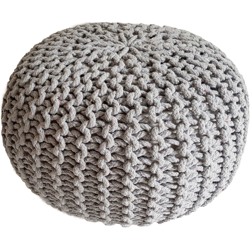 Pouf Tricot Rond 45 cm en Coton recyclé Gris clair Lulu - 1