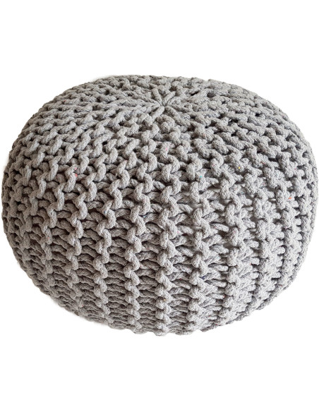 Pouf Tricot Rond 45 cm en Coton recyclé Gris clair Lulu - 1