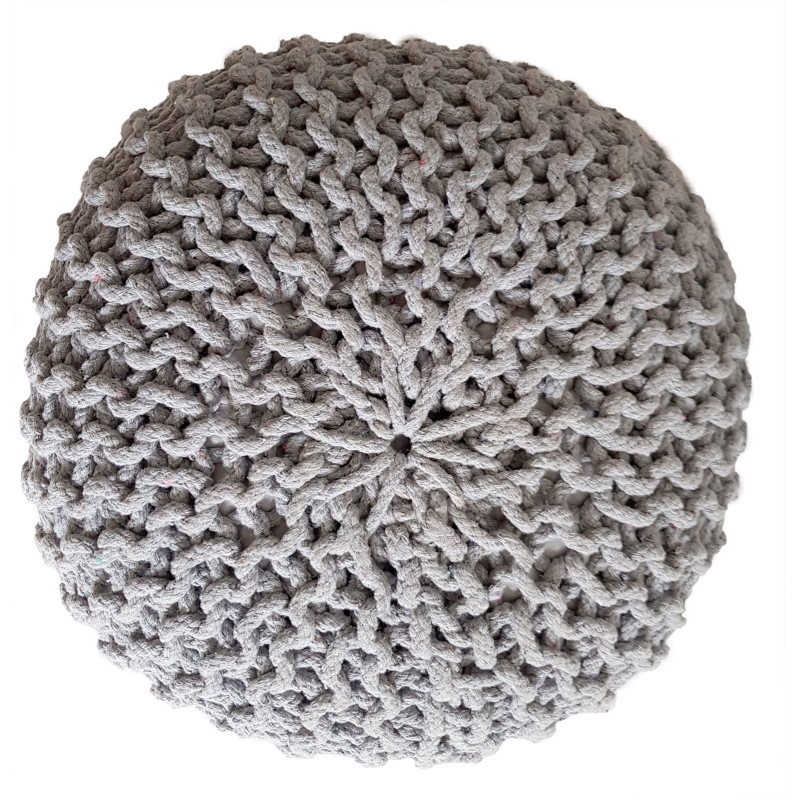 Pouf Tricot Rond 45 cm en Coton recyclé Gris clair Lulu - 2
