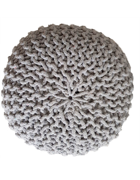 Pouf Tricot Rond 45 cm en Coton recyclé Gris clair Lulu - 2