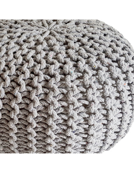 Pouf Tricot Rond 45 cm en Coton recyclé Gris clair Lulu - 3