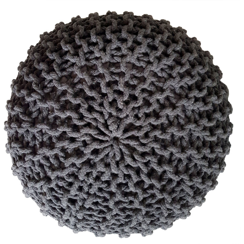 Pouf Tricot Rond 45 cm en Coton recyclé Gris ardoise Lulu - 2