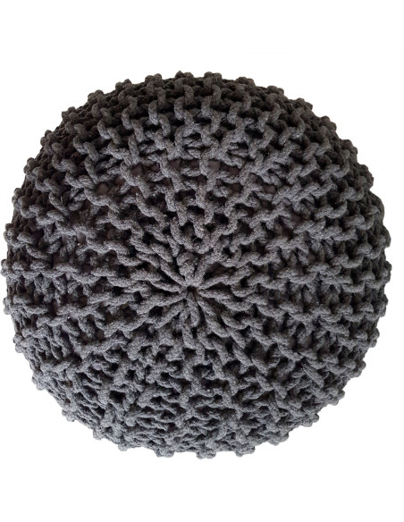 Pouf Tricot Rond 45 cm en Coton recyclé Gris ardoise Lulu - 2