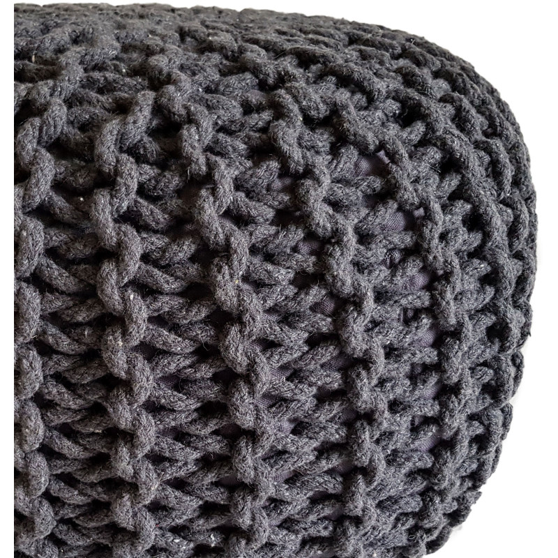 Pouf Tricot Rond 45 cm en Coton recyclé Gris ardoise Lulu - 3