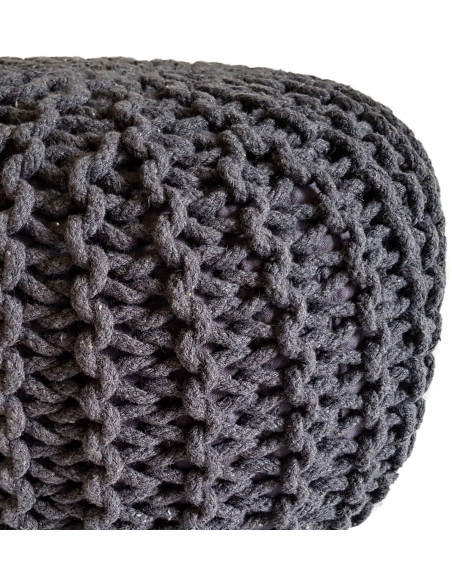 Pouf Tricot Rond 45 cm en Coton recyclé Gris ardoise Lulu - 3