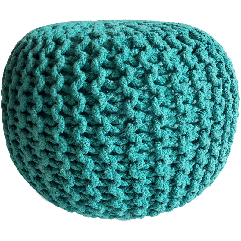 Pouf Tricot Rond 45 cm en Coton recyclé Vert Lulu - 1