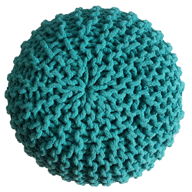Pouf Tricot Rond 45 cm en Coton recyclé Vert Lulu - 2