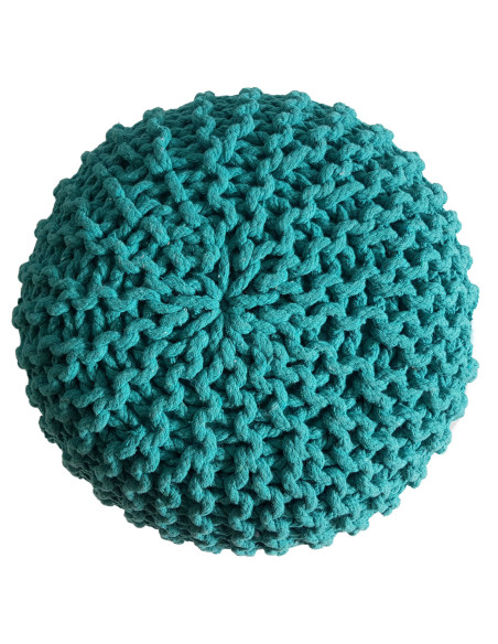 Pouf Tricot Rond 45 cm en Coton recyclé Vert Lulu - 2