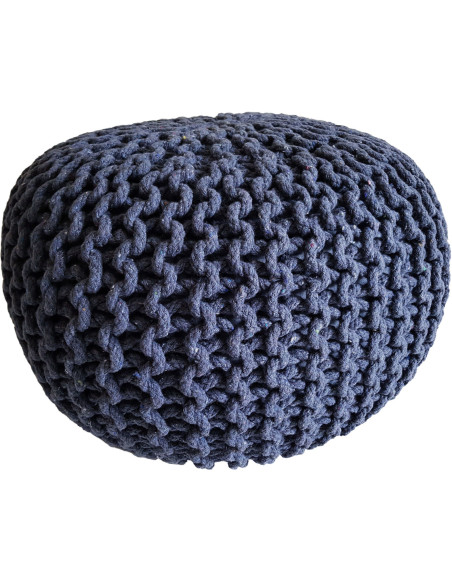 Pouf Tricot Rond 45 cm en Coton recyclé Bleu Lulu - 1