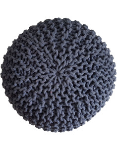 Pouf tricot rond Ø45 cm coton recyclé bleu Lulu Histoires Singulières - 2