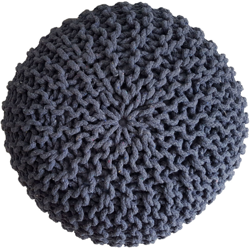 Pouf Tricot Rond 45 cm en Coton recyclé Bleu Lulu - 2