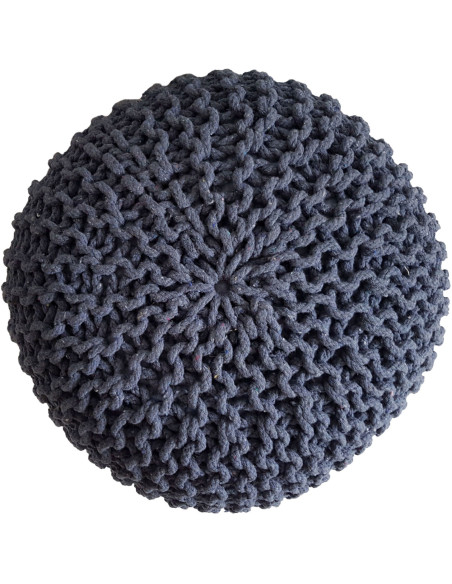 Pouf Tricot Rond 45 cm en Coton recyclé Bleu Lulu - 2