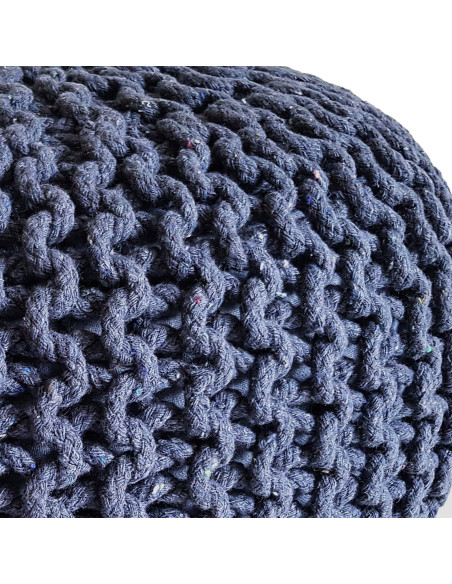 Pouf Tricot Rond 45 cm en Coton recyclé Bleu Lulu - 3