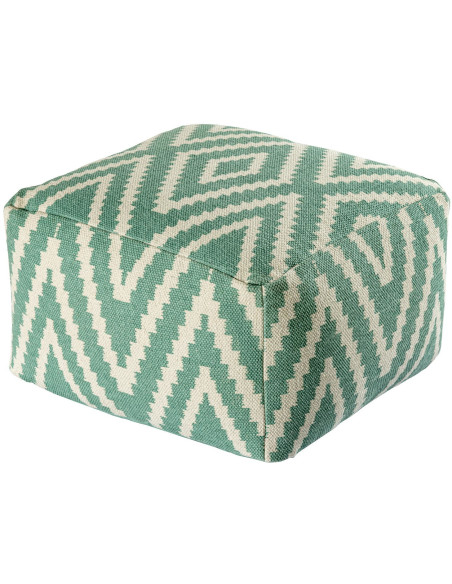 Pouf Carré 55 cm en Coton Vert menthe Motif zigzag Kilim - 1