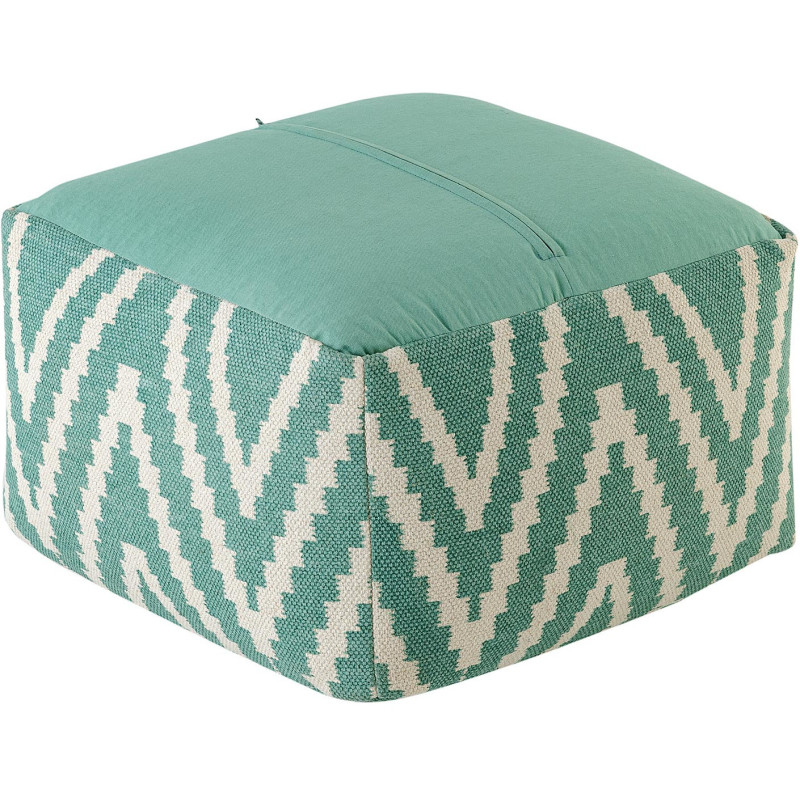 Pouf Carré 55 cm en Coton Vert menthe Motif zigzag Kilim - 5