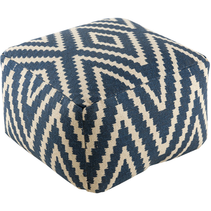 Pouf Carré 55 cm en Coton Bleu Motif zigzag Kilim - 1