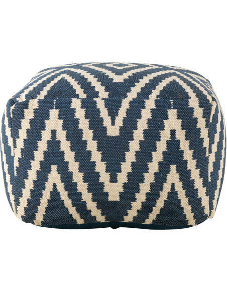 Pouf Carré 55 cm en Coton Bleu Motif zigzag Kilim - 3