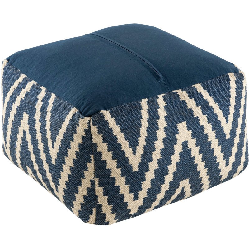 Pouf Carré 55 cm en Coton Bleu Motif zigzag Kilim - 5