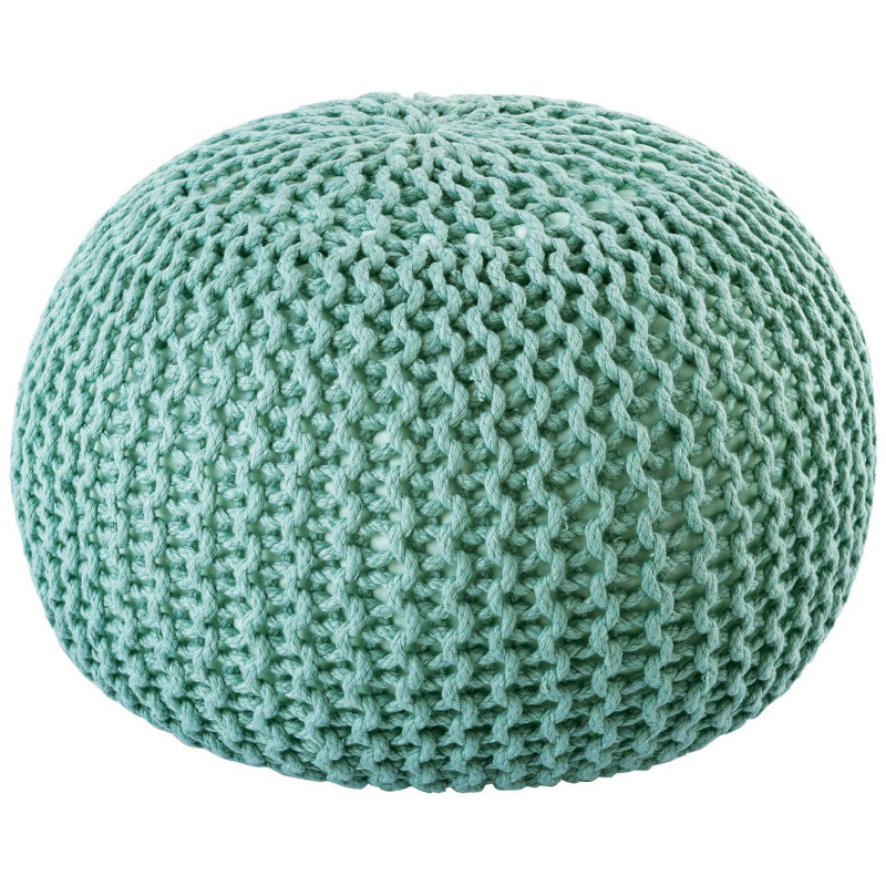 Pouf extérieur imperméable Tricot Rond 55 cm en Plastique recyclé Vert menthe Lulu - 1