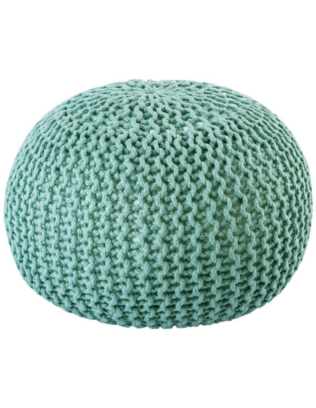 Pouf extérieur imperméable Tricot Rond 55 cm en Plastique recyclé Vert menthe Lulu - 1