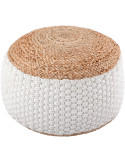 Pouf en jute naturel Ø 50 x H 35 cm blanc et beige Brogan