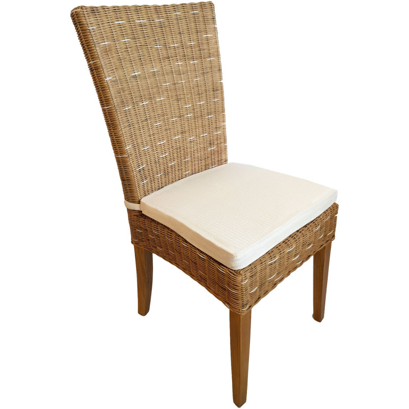 Chaise en Rotin Naturel Bois de pin massif Lin avec coussin Cardine - 1