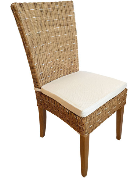 Chaise en Rotin Naturel Bois de pin massif Lin avec coussin Cardine - 1