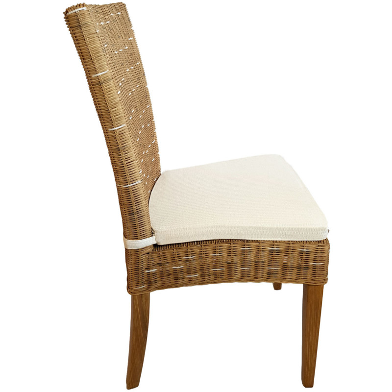 Chaise en Rotin Naturel Bois de pin massif Lin avec coussin Cardine - 2