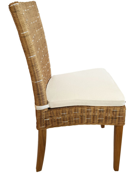 Chaise en Rotin Naturel Bois de pin massif Lin avec coussin Cardine - 2