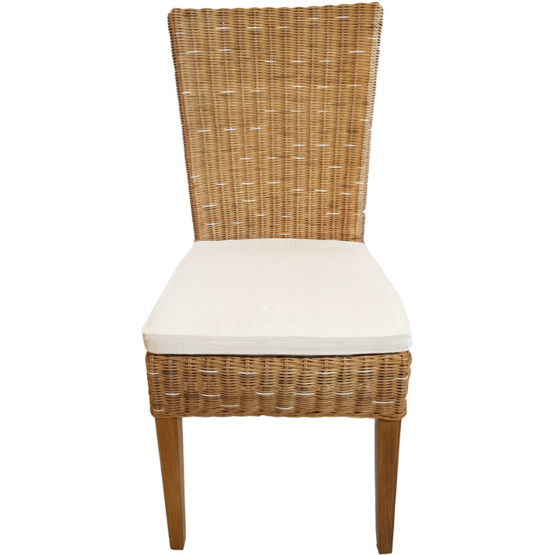 Chaise en Rotin Naturel Bois de pin massif Lin avec coussin Cardine - 3