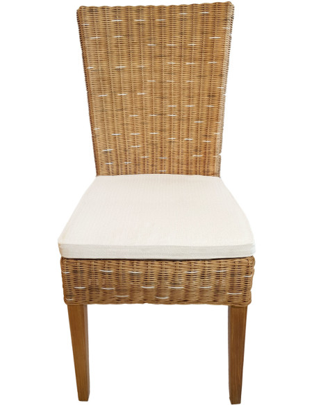 Chaise en Rotin Naturel Bois de pin massif Lin avec coussin Cardine - 3