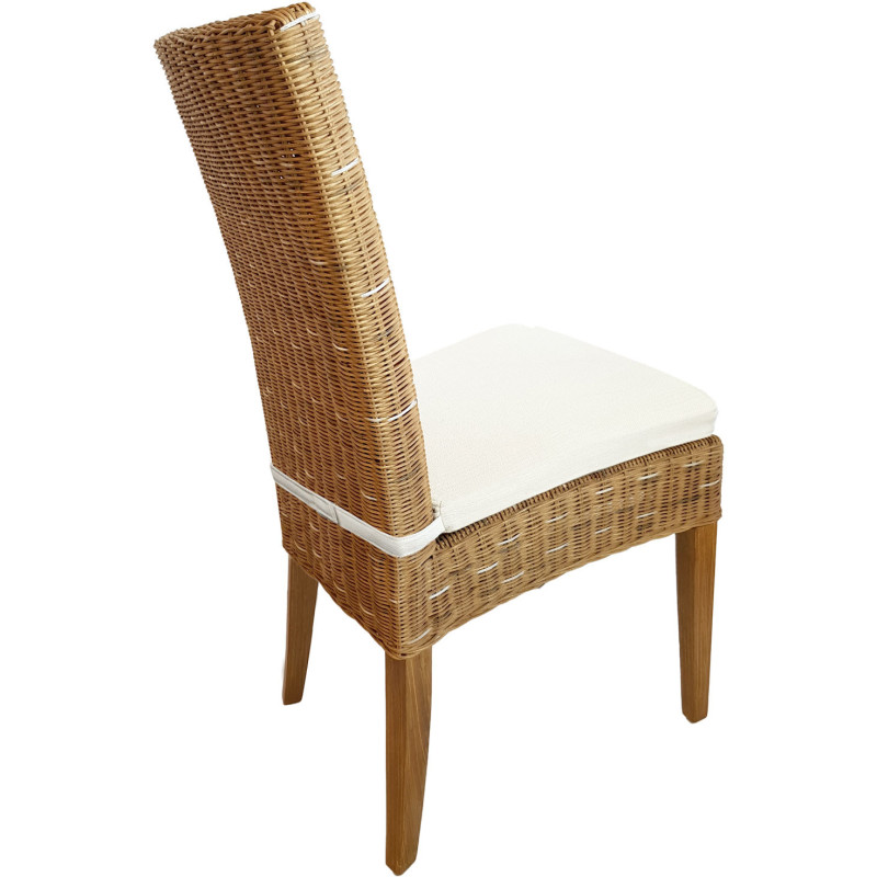 Chaise en Rotin Naturel Bois de pin massif Lin avec coussin Cardine - 4