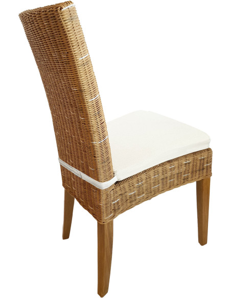 Chaise en Rotin Naturel Bois de pin massif Lin avec coussin Cardine - 4