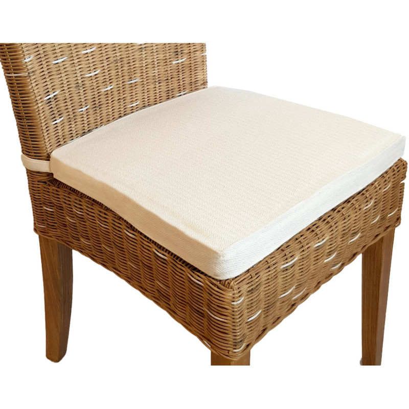 Chaise en Rotin Naturel Bois de pin massif Lin avec coussin Cardine - 6