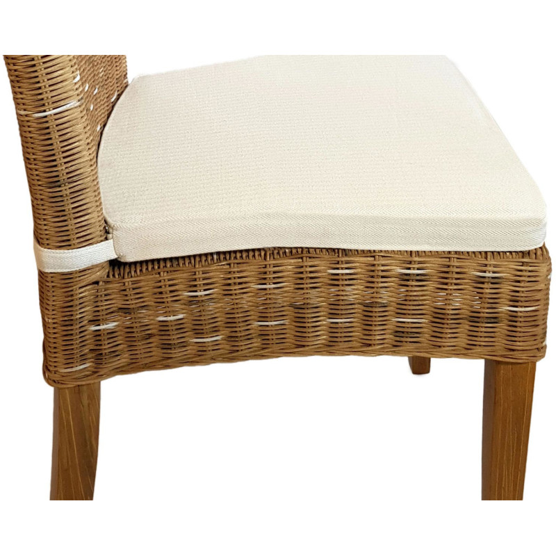 Chaise en Rotin Naturel Bois de pin massif Lin avec coussin Cardine - 7