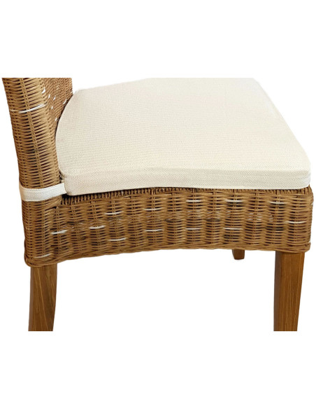 Chaise en Rotin Naturel Bois de pin massif Lin avec coussin Cardine - 7