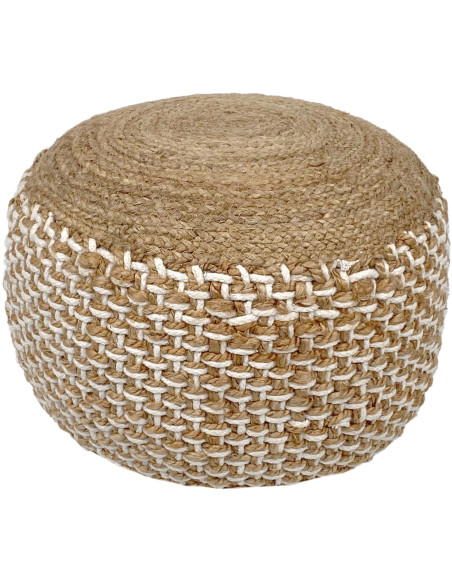 Pouf Rond 50 cm en Jute Naturel Corde Bicolore Motif tressé Brogan - 1