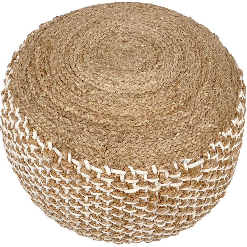 Pouf Rond 50 cm en Jute Naturel Corde Bicolore Motif tressé Brogan - 2