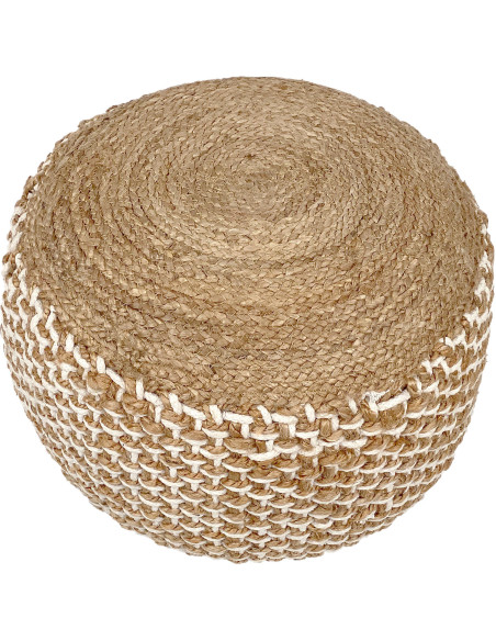 Pouf Rond 50 cm en Jute Naturel Corde Bicolore Motif tressé Brogan - 2