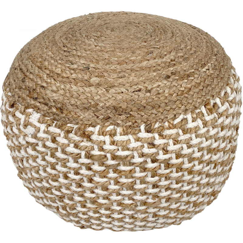 Pouf Rond 50 cm en Jute Naturel Corde Bicolore Motif tressé Brogan - 3